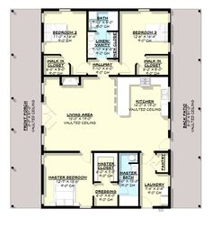 the floor plan for a two story house with three bedroom and an attached kitchen area