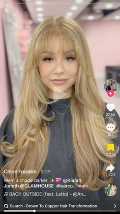 Latina Strawberry Blonde, Blonde Highlights On Orange Hair, Blonde Bangs With Highlights, Light Honey Hair Color, Cool Tone Honey Blonde Hair, Blonde And Tan Skin, Cute Face Frame Haircuts Long Hair, Honey Blonde Hair On Olive Skin, Strawberry Blonde On Tan Skin