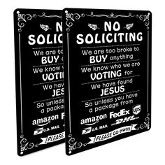 PRICES MAY VARY. Durable and Weather-Resistant Material - Our no soliciting sign is crafted from high-quality materials, ensuring it remains rust-free, resistant to fading, and durable even under the harshest weather conditions. This sign is designed to withstand sun, rain, and wind, making it perfect for both indoor and outdoor use to protect your property all year round. Easy and Versatile Installation - Equipped with four pre-drilled holes in the rounded corners, our sign is easy to install o No Trespassing Sign Funny, No Trespassing Sign, Funny Door Signs, No Soliciting Sign, No Trespassing Signs, Sign For Front Door, No Soliciting Signs, No Trespassing, House Funny