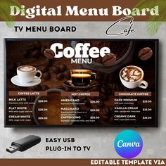 a menu for a coffee shop is shown