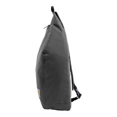 a gray backpack is shown on a white background