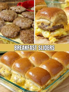 breakfast sliders with cheese and meat in the middle