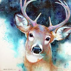 a painting of a deer with antlers on it's head