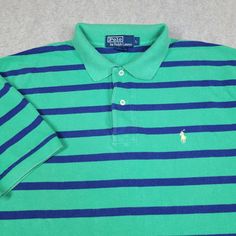 Polo Ralph Lauren Shirt Men Large Green Striped Short Sleeve Polo Preppy Vintage - Our Items Are All Carefully Examined, Measured, Photographed And Stored In A Smoke & Pet Free Environment. - See Pictures For Measurements. - We Do Our Best To Describe Accurately And Measure Approximately At The Time Of Listing, But Just In Case, We Offer 30 Day Free Returns On Unused/Unworn Items. - Items Will Ship Same/Next Business Day. Please Contact Us First. We'll Do Our Best To Answer All Questions And Res Casual Green Polo Collar Shirt, Casual Green Polo Shirt, Green Crew Neck Polo Shirt For Summer, Casual Green Polo Shirt For Summer, Lauren Green, Ralph Lauren Shirt, Short Sleeve Polo, Green Stripes, Vintage Colors