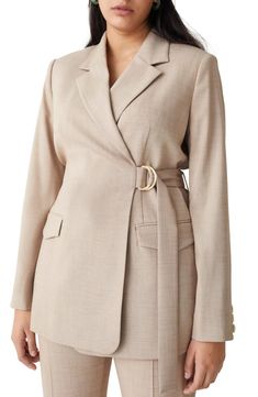 & Other Stories Belted Stretch Cotton Blazer | Nordstrom Trouser Outfits, Beige Blazer, Blazer Beige, Summer Capsule Wardrobe, Cotton Blazer, Leather Trousers, Womens Blazers, Fashion Story, Fashion Editor