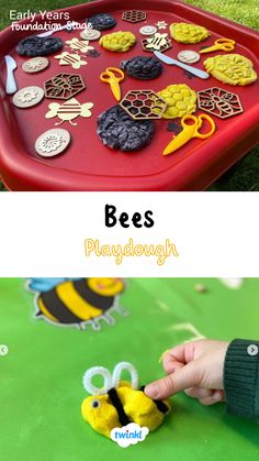 Make yellow playdough and create your own bees or honeycombs! Click for supporting resources. Thanks to @teachwithfi Joanne Hankin Bees Eyfs, Bee Playdough, Yellow Playdough, Butterfly Classroom Theme, Minibeasts Eyfs, Playdough Table, Discovery Table, Butterflies Classroom, Bee Template