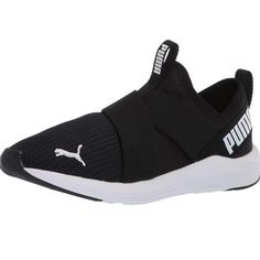 PUMAWomen's SizeShoe width: Regular Standard fitStyle: Chroma ProwlColor: Black & WhiteStay light & bright on your feet with these trailblazing slip-on athletic shoesBringing cosmic comfort & style to your gym training gearSock-like constructionContemporary silhouetteEasy slip-on designSoftFoam + sock liner for long-lasting comfortFuturistic wide elastic overlaysMesh upper with sock-like constructionEasy on/offBetter Foam midsole made with sustainable materialsPUMA Wordmark at lateral side & Cat Puma Prowl Slip On, Puma Sneakers Womens, Puma Basket Heart, Puma Running Shoes, Puma Rs-x, Puma Rs, Training Gear, Athletic Shoe, Light Bright