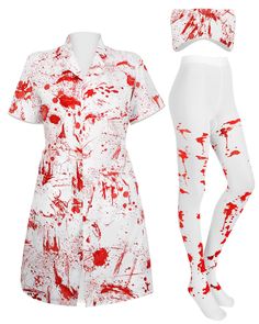 two pieces of clothing with red paint splattered all over the top and bottom