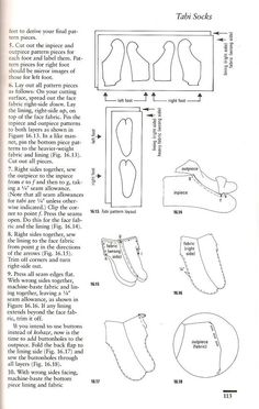 an instruction manual for sewing shoes with instructions on how to sew the soles