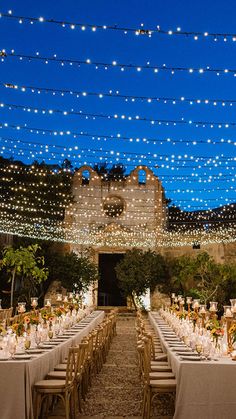 Festoon Lights over Wedding Table Boho Destination Wedding, Mamma Mia Wedding, Candle Lit Dinner, Festoon Lights, Dream Wedding Reception, Courtyard Wedding, Plant Styling, Mediterranean Wedding