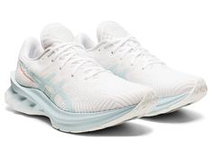 Women's NOVABLAST | White/Aqua Angel | Running Shoes | ASICS Expensive Running Shoes, Nike Women Running Shoes, Running Fits, Adventure Clothes, Dynamic Workout, 2024 Shoes