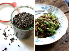 there are two pictures with different food items in the same photo, and one has black seeds on it