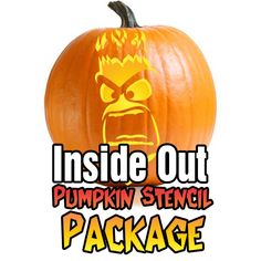 an orange pumpkin with the words inside out, pumpkin stencil package