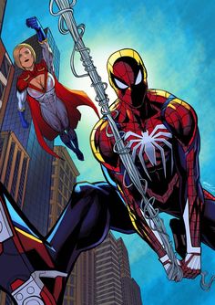 the amazing spider - man and black widow are flying through the air