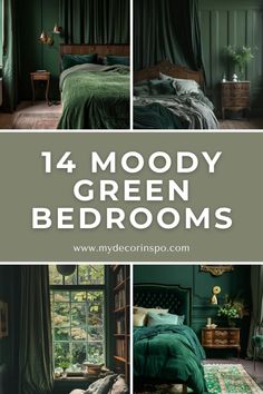 Elevate your bedroom decor with these 14 moody green bedroom ideas. Explore how deep greens and soft hues can create a cozy and inviting space you'll love to retreat to. Moody Green Bedroom, Hunter Green Bedrooms, Forest Green Bedrooms, Green Bedroom Colors, Green Room Ideas Bedroom, Green Bedroom Paint, Emerald Green Bedrooms, Olive Green Bedrooms, Dark Green Rooms