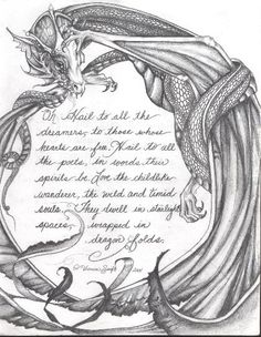 a drawing of a dragon with a poem written in it