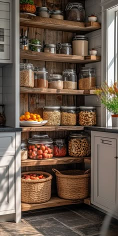 an open pantry filled with lots of food