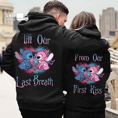 Stitch And Angel Couple Hoodie, From Our First Kiss Till Our Last Breath Hoodie Cute Couple Hoodies, Angel Couple, Our First Kiss, Matching Hoodies For Couples, Hoodie Couple, Couple Matching Outfits, Couple Ideas, Couple Stuff, Last Breath