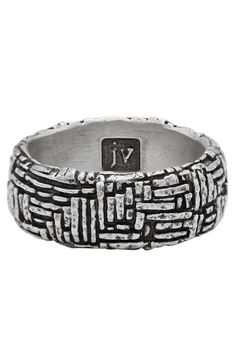 JOHN VARVATOS JEWELRYFINEMEN SILVER / 10 Woven Ring John Varvatos Artisan, Woven Ring, Sterling Silver Rings Bands, Woven Texture, John Varvatos, Fine Jewelry Bracelets, Engraved Logo, Silver Band Ring, Fine Rings