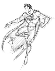 a drawing of superman flying through the air