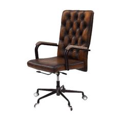 an office chair with wheels and leather upholstered seat