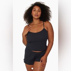 Never Worn, Nwt Size M. Black Tops With Adjustable Straps For Loungewear, Casual Black Camisole For Loungewear, Black Tank Top With Adjustable Straps For Loungewear, Black Summer Camisole For Loungewear, Set Active, Women Set, Long A Line, Womens Tops, Bra