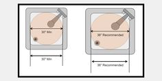 the measurements for a bathroom sink and toilet are shown in two different sizes, including one with