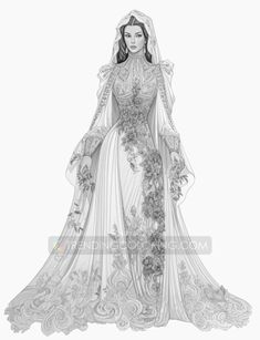 Step into a world of elegance and tradition with our collection of 40 Traditional Wedding Dress Grayscale Coloring Pages. This exquisite set celebrates the beauty and diversity of wedding attire from around the globe. Each page is a tribute to the cultural richness and artistry of traditional wedding dresses, offering a unique opportunity to explore and color these magnificent garments.... White Historical Wedding Gown, Traditional Wedding Dress With Historical Design, Historical Floor-length Wedding Gown, Floor-length Historical Wedding Gown, Historical Design Floor-length Wedding Gown, Global Wedding, Traditional Wedding Dress, Traditional Wedding Attire, Grayscale Coloring Pages