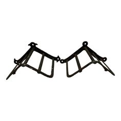 two black metal brackets on a white background