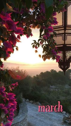 the words march are displayed in front of a beautiful sunset