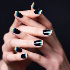 For those who love a pop of color. 🌈 French Pedicure, New Nail Art Design, Nails Yellow, French Manicure Nails, Pedicure Designs, Black Nail Art, French Nail Art, Black Nail Designs, Super Nails