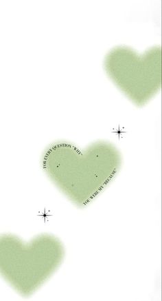 two green hearts are in the air with words written on them and an arrow pointing to each other