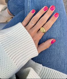 Red Cute Nails, Nails Aesthetic Pink, Cute Nails Gel, Pink Red Nails, It Girl Nails, Gel Nails Ideas, Rings Aesthetic, Hello Nails, Shoe Nails