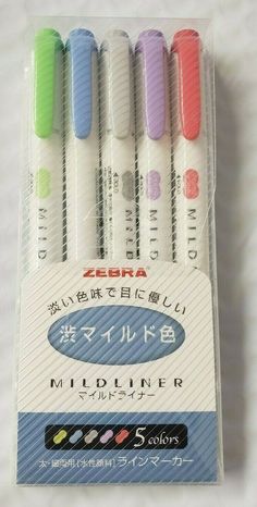 Zebra Highlighter Mildliner 5 Colors Set (WKT7-N-5C) Zebra Highlighter, Highlighter Marker, Mildliner Highlighters, Bullet Journal Planner, Zebra Mildliner, Highlighter Set, Stationary Supplies, Highlighters Markers, Markers Set