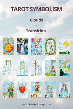 This image shares the meanings of a Cloud when it appears in a Tarot Card image Tarot Secrets, Tarot Symbols, Tarot 101, Tarot Study, Knot Magic, Tarot Symbolism, Divine White, Symbolism Meaning