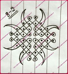 an intricate design on white paper with red border and black lines in the middle,