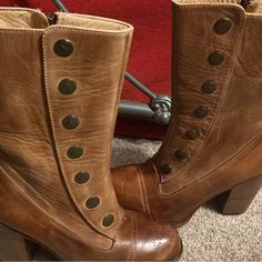 Stunning Handcrafted Women’s Leather Boots With Button Detail. Worn Twice For About A Total Of 6 Hours. They Are A True 7.5 But Run Quite Narrow. All Leather Upper, Leather Wrapped Heal, Leather Sole, Leather Lined. True Quality In Like New Condition. Leather Cap Toe Boots With Buttons, Leather Boots With Button Closure And Round Toe, Fall Boots With Button Closure And Round Toe, Vintage Brown Leather Heeled Boots With Round Toe, Vintage Leather Boots With Buttons, Steampunk Leather Boots With Round Toe, Vintage Leather Heeled Boots With Closed Toe, Vintage Leather Closed Toe Heeled Boots, Brown Steampunk Boots With Round Toe