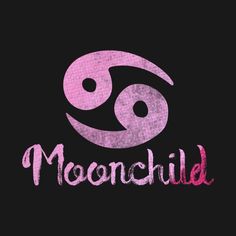 the word moonchild written in pink ink on a black background with an eyeball