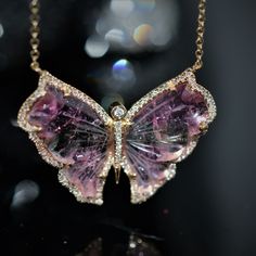 14K Yellow Gold Tourmaline And Diamond Butterfly Necklace - Howard's DC Diamond Butterfly Necklace, Cartoon Rappers, Journals Diy, Fairy Costumes, Mary Pictures, Diamond Butterfly, Rose Gold Morganite, Pretty Rocks, Magical Jewelry