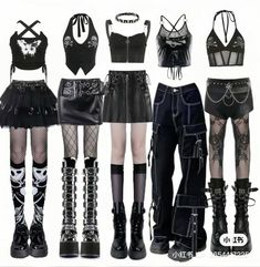 Alt Kpop Outfits, Grunge Kpop Outfit, Goth Stage Outfits, Rock Women Outfits, Dark Concert Outfit, Goth Concert Outfit, Stag Outfits, Korean Outfits Kpop, Rockstar Style