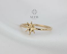 North Star Ring, Gold Initial Pendant, Gold Leaf Rings, Dainty Gold Rings, Personalized Pendant, Ring Minimalist, Star Ring, Ring Dainty, Stackable Ring