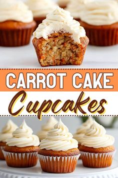 carrot cake cupcakes with white frosting on top