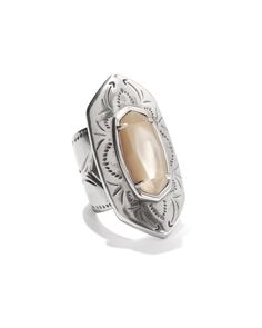 This ring was made for stunnin’, and that’s just what it’ll do. An eye-catching combination of vintage-inspired etched metal and a stone in our signature shape, the Keziah Vintage Silver Cocktail Ring in Natural Mother-of-Pearl is a cut above the rest. This ring is a part of Yellow Rose by Kendra Scott—a brand that celebrates ranch life with Kendra Scott staples alongside select curated jewelry pieces and accessories. Metal Vintage Silver Over Brass Material Natural Mother Of Pearl Size 1.78"L X Silver Cocktail, Silver Statement Earrings, Metal Etching, Silver Necklace Statement, Ranch Life, Silver Jewelry Rings, Multi Strand Necklace, Silver Cuff Bracelet, Brass Material