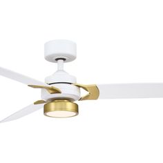 Amped 52 LED Ceiling Fan - Bees Lighting Ceiling Fan White Brass, White Brass, Led Ceiling Fan, Ceiling Fan With Remote, Brushed Brass, Led Ceiling, Led Lighting, Ceiling Fan, Ceiling