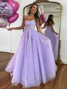 Lavender A-line Wedding Dress, Lavender Floor-length Wedding Dress, Floor-length Lavender Tulle Dress, Purple Lace Dress For Debutante Ball, Lavender Fitted Dress For Debutante Ball, Fitted Lavender Dress For Debutante Ball, Strapless Lavender Prom Dress, Purple Lace Ball Gown Dress, Lavender Dress For Debutante Ball With Sweetheart Neckline