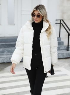 F00208229-302 White Puffer Jacket, White Puffer, Cropped Coat, Puffy Coat, Quilted Puffer Jacket, Padded Coat, Green Coat, Warm Coat, Winter Casual