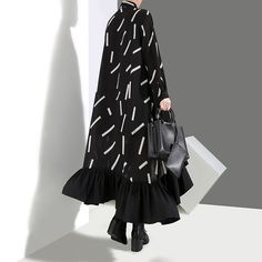 New Women Autumn Winter Long Black Stylish Shirt Dress Striped Print Ruffle Long Sleeve L0031 Party Dress Night, Party Dress Classy, Casual Wedding Dress, Sequin Party Dress, Ruffle Long Sleeve, Plus Size Black, Party Dress Short, Women Plus Size, Black Shirt Dress