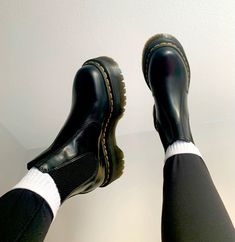 Platformed Chelsea Boots, Boots For Women Docs, Doc Marten Heel Boots, Doc Martin Black Boots, Doc Marten Slip On Boots, Platform Doc Martens Boots, Black Platform Doc Martens, Chelsea Doc Martins Outfits, Doc Martens Chealse Boot Outfit