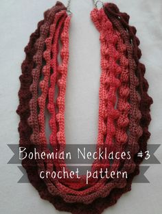 a crocheted necklace is shown with the words bohemian necklaces 4 crochet pattern