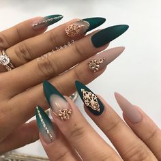 Sparkly Louboutins Green acrylic nails, Stiletto nails designs, Matte Colors Nails, Shaped Nails, Matte Nails Design, Almond Shape Nails, Stiletto Nails Designs, Her Nails